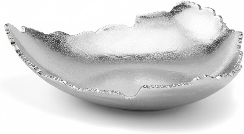 Gute 12 Inch Premium Decorative Antique Silver Hammered Torn Metal Centerpiece Bowl, Sculpted Leaf Edges Coated Chrome Allure Aluminum Platter Modern Table Accent, Home Kitchen Dining Room Textured Display - Image 1
